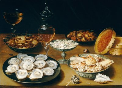 Dishes with Oysters, Fruit, and Wine by Osias Beeret